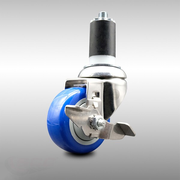 Service Caster 3 Inch 316SS Blue Polyurethane Swivel 1-5/8 Inch Expanding Stem Caster Brake SCC-SS316EX20S314-PPUB-BLUE-TLB-158 - main